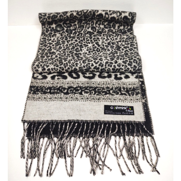 FRAAS Cashmink Scarf Soft Acrylic Animal Leopard Made In Germany Fringed 11”x52” - Picture 1 of 6